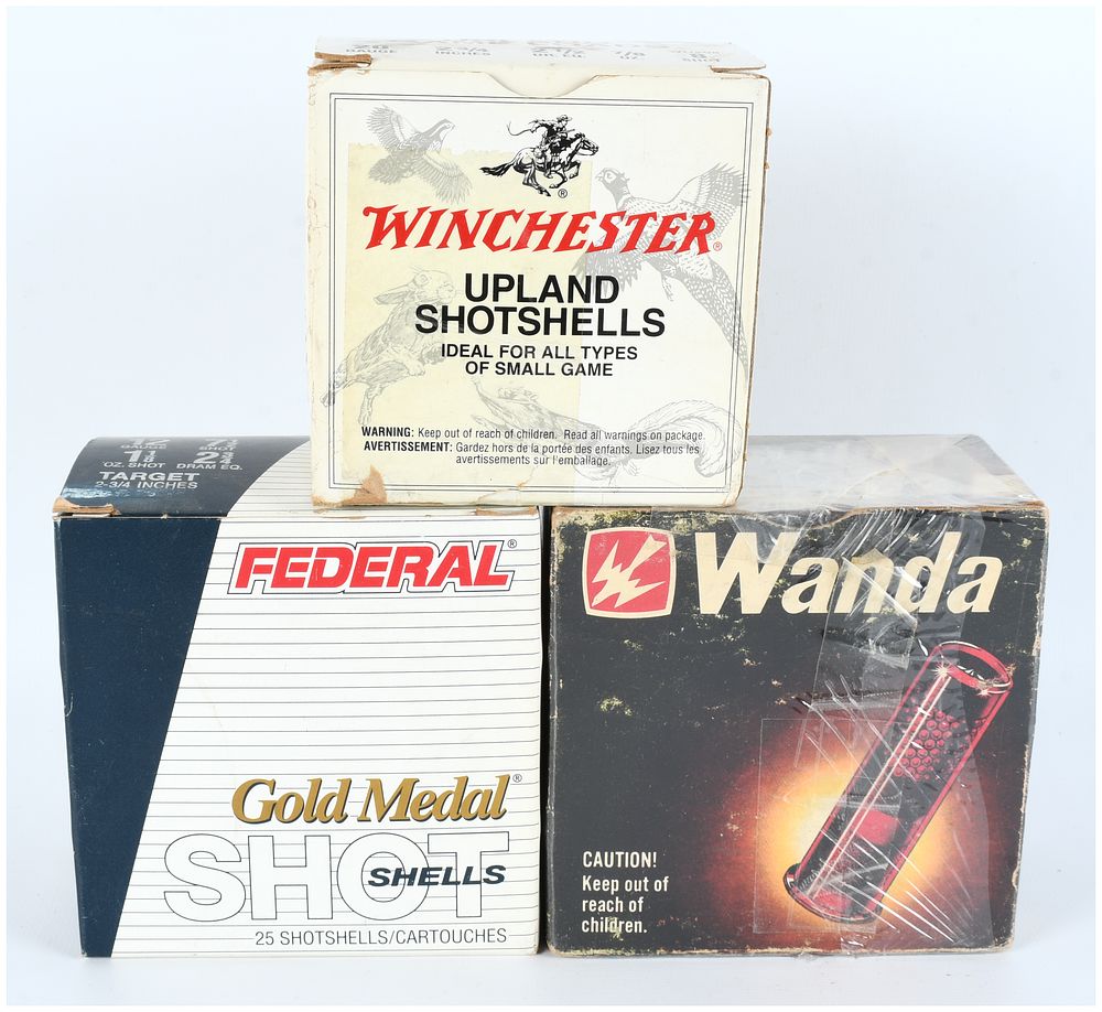 Lot 1480: A Lot of 75 Vintage Shotshell Ammunition including Winchester Upland, Federal Gold Medal, and Wanda Target Loads
