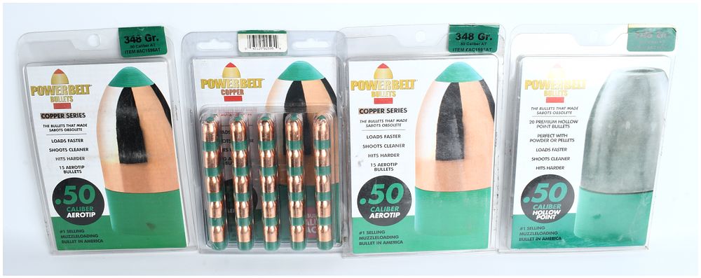 Lot 1492: A Lot of 65 PowerBelt .50 Caliber Muzzleloading Projectiles (Copper AeroTip and Hollow Point)