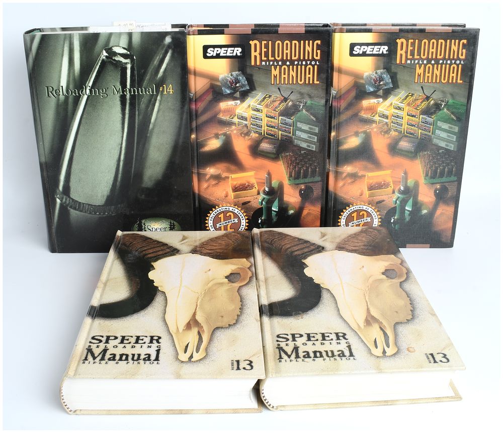 Lot 1510: A Collection of 5 Speer Reloading Manuals for Rifle & Pistol, Editions 12, 13, and 14