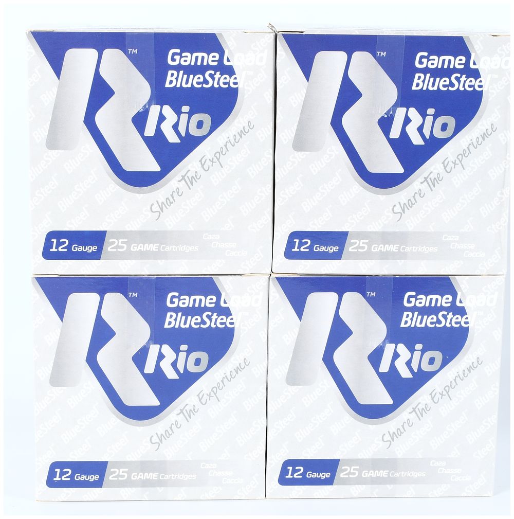 Lot 1567: A Lot of 100 Rio Game Load BlueSteel Shotshells 12 Gauge 2 3/4 inch #6 Shot