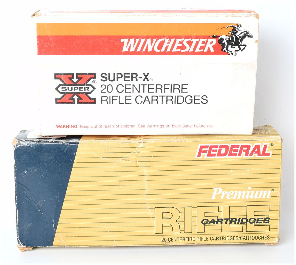 Lot 1573: A Lot of 35 Centerfire Rifle Cartridges in .338 Winchester Magnum, Mixed Manufacturers (Winchester and Federal)