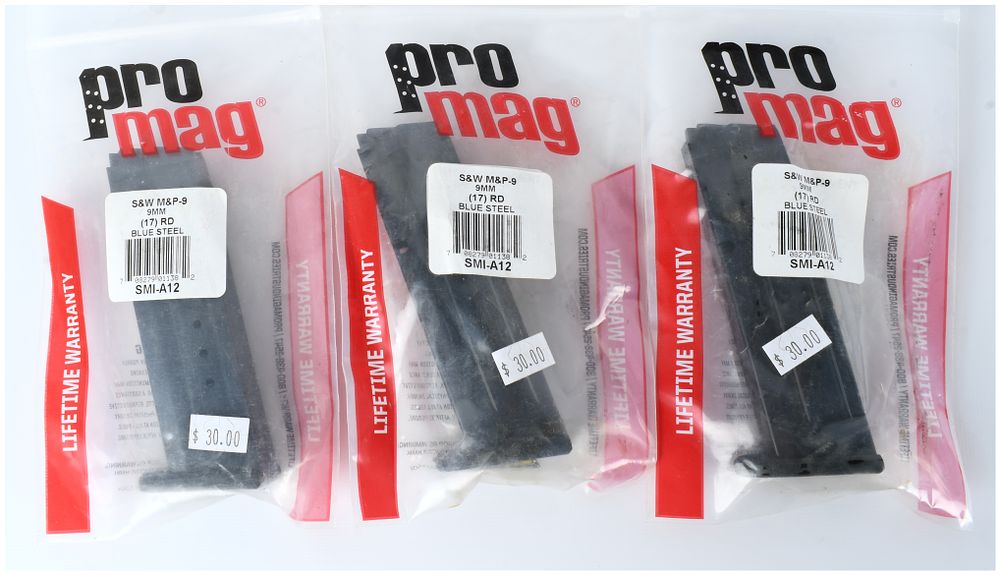 Lot 1595: Trio of ProMag SMI-A12 17-Round Magazines for S&W M&P-9 9MM