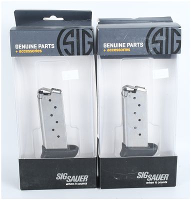 A Pair of Sig Sauer P938 9mm 7-Round Magazines. A pair of Sig Sauer P938 9mm 7-round magazines. 