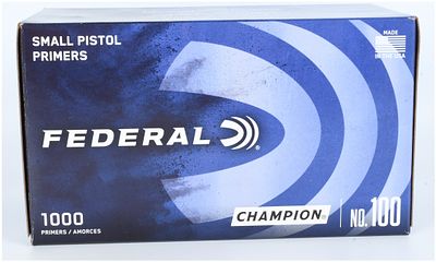 Federal Champion No. 100 Small Pistol Primers, 1000 Count. A collection of 1000 Federal Champion 