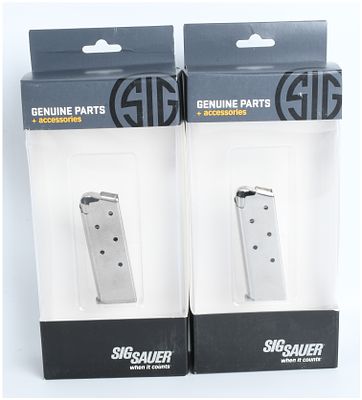 A Pair of Sig Sauer P238 6-Round Magazines. A pair of Sig Sauer P238 magazines chambered in .380 
