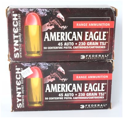 Federal American Eagle .45 AUTO 230 Grain Syntech Ammunition, 100 Rounds. This lot consists of 