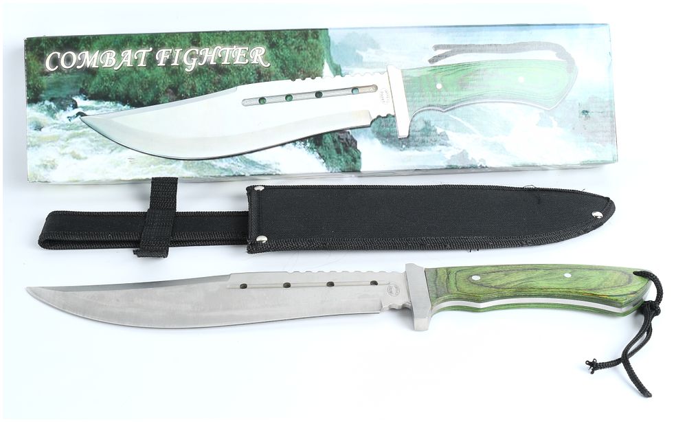 Lot 47: Frost Cutlery Combat Fighter Fixed Blade Knife with Green Laminated Wood Scales