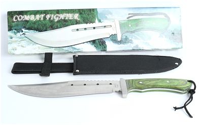 Frost Cutlery Combat Fighter Fixed Blade Knife with Green Laminated Wood Scales. A substantial 