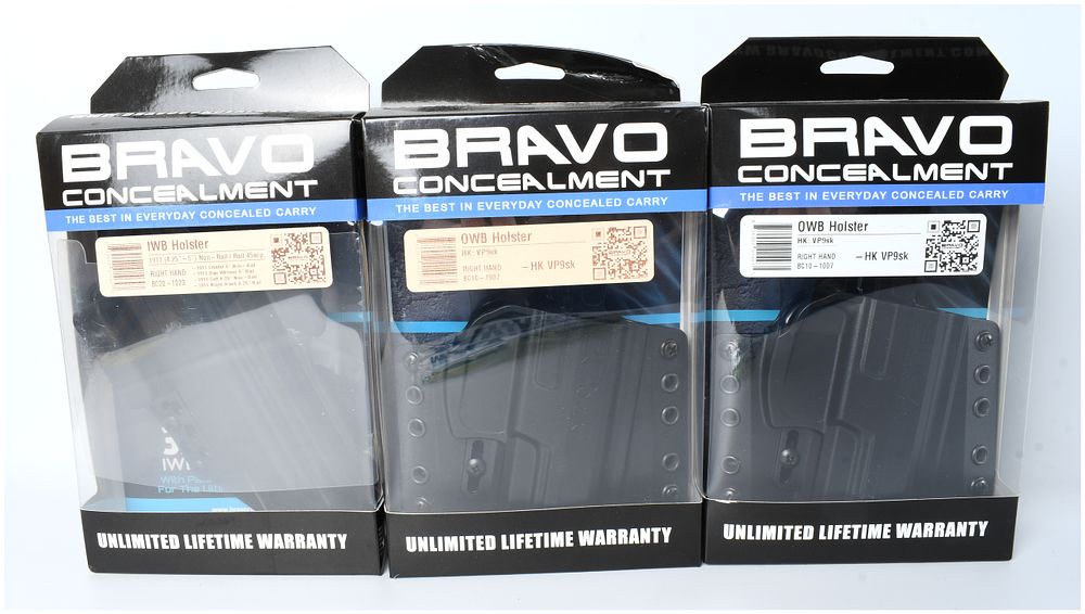 Lot 86: Bravo Concealment Polymer Handgun Holster Lot, IWB and OWB Models, c. 2018-2023