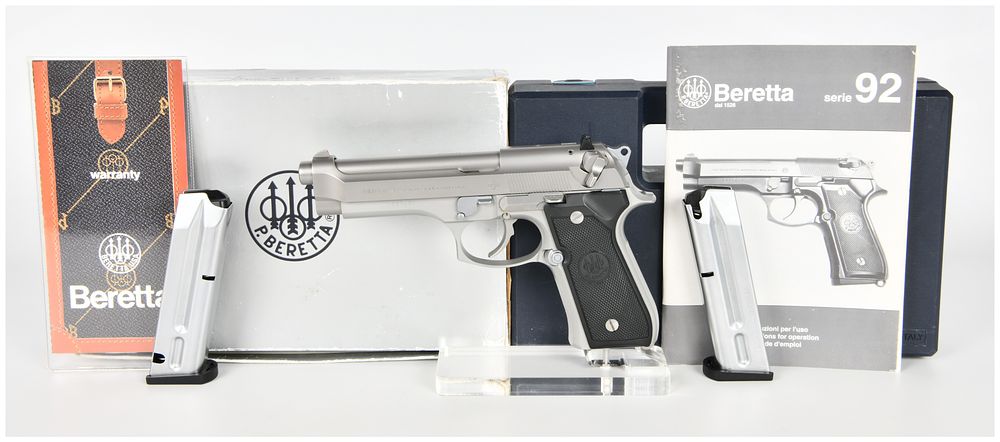 Lot 102: Beretta Model 92FS Semi-Automatic Pistol, Stainless Inox Finish, Late 20th Century