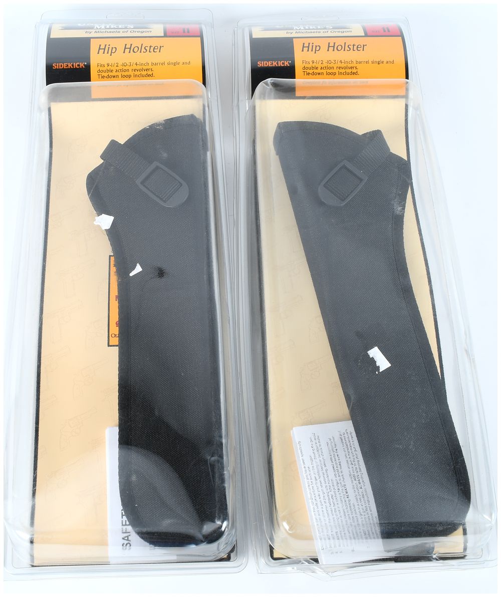 Lot 115: UNCLE MIKE'S Sidekick Size 11 Hip Holsters Matched Pair for Long Barrel Revolvers, New Old Stock