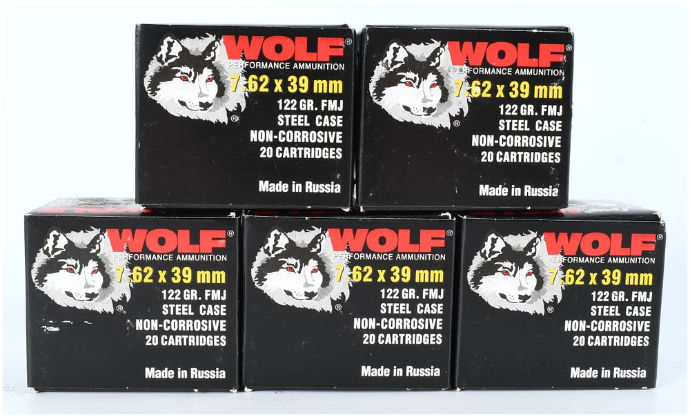 Lot 124: Wolf Performance Ammunition 7.62x39mm 122 Grain FMJ Steel Case Ammunition Lot