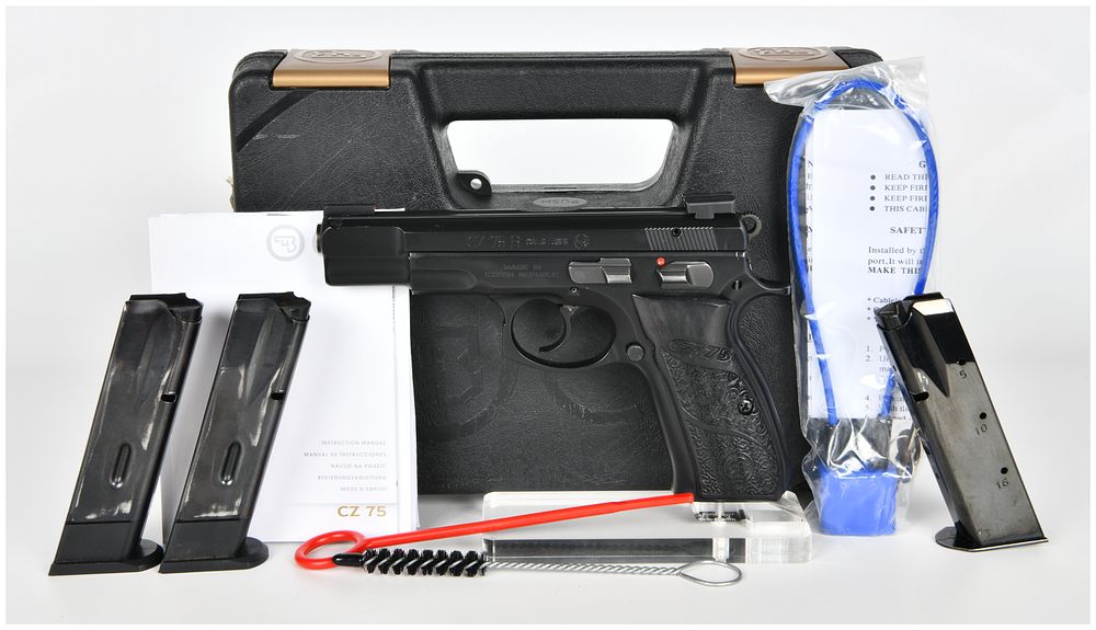 Lot 132: CZ, CZ 75 B Semi-Automatic Pistol, Custom Engraved Grips and Three Magazines, Circa 2017