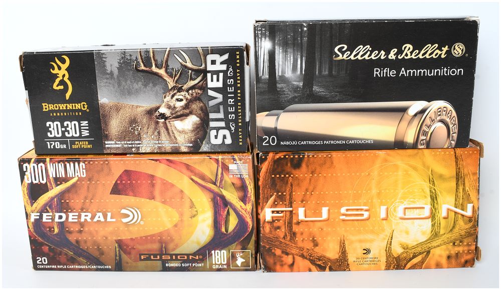 Lot 139: Browning, Federal, and Sellier & Bellot Mixed Caliber Centerfire Rifle Ammunition Lot (80 Rounds)