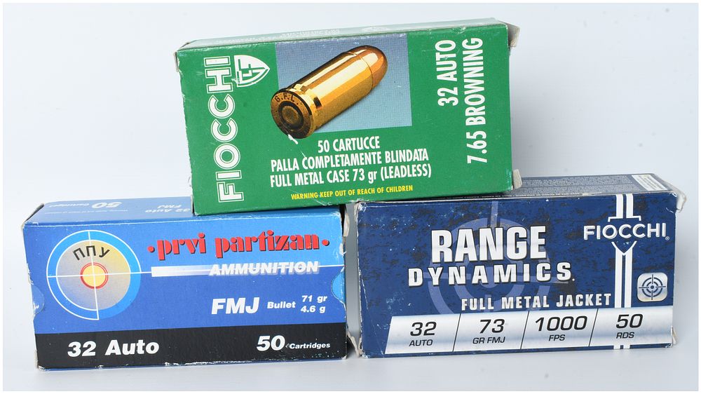 Lot 172: 150 Rounds of Fiocchi and Prvi Partizan .32 Auto Ammunition
