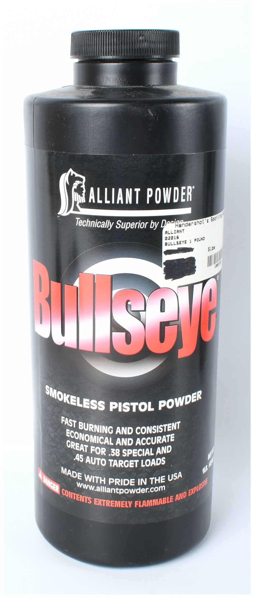 Lot 212: Alliant Powder Bullseye Smokeless Pistol Powder, 1 lb. Container, Circa 2000-2020