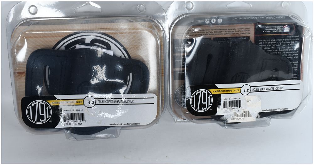 Lot 217: Two 1791 Gunleather Stealth Black Size 1.2 Double Stack Magazine Holsters