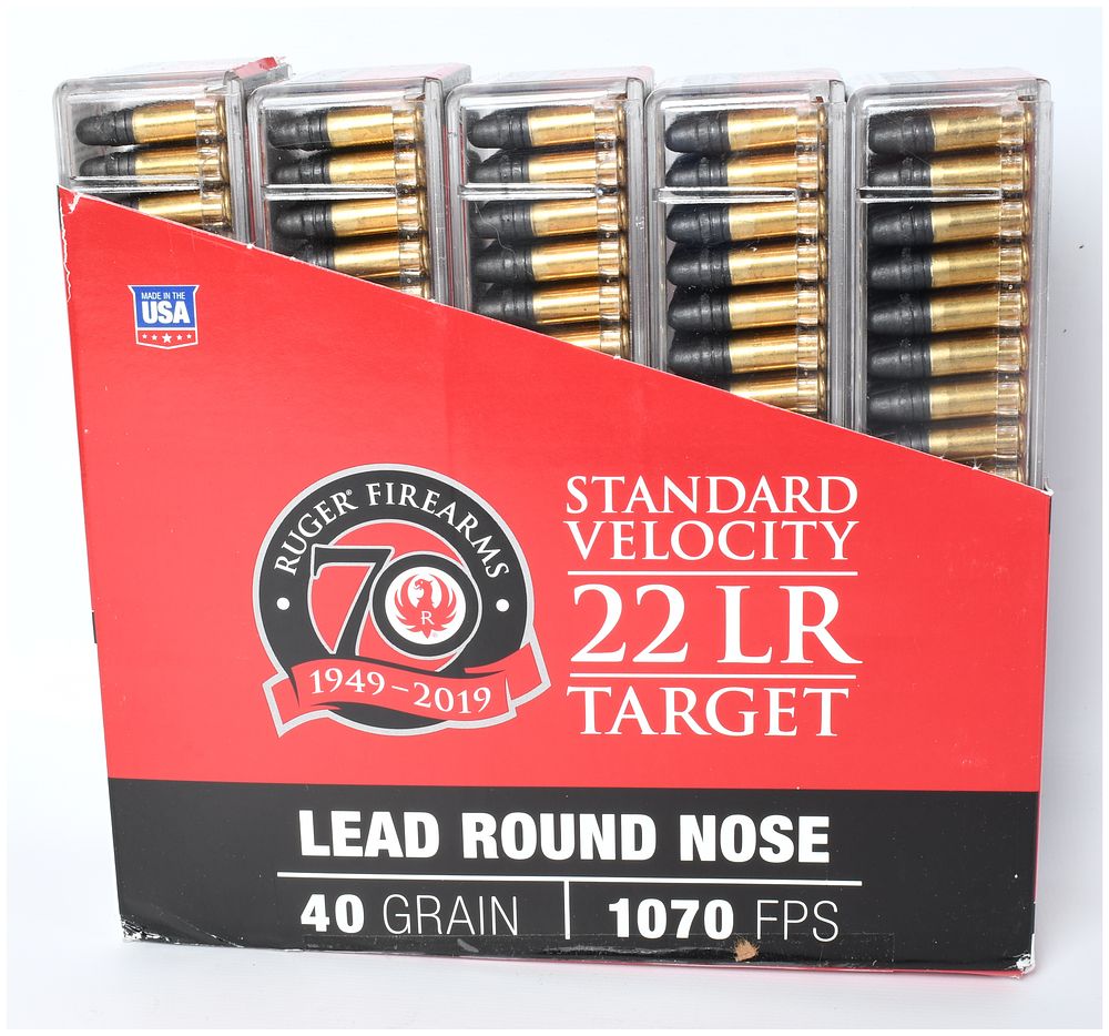 Lot 226: CCI Ruger 70th Anniversary Commemorative .22 LR Ammunition Bulk Box, 2019