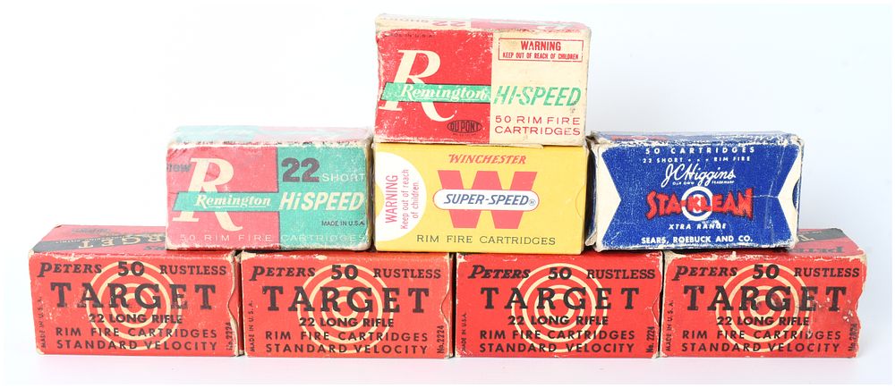 Lot 229: Remington, Winchester, Peters, and J.C. Higgins Vintage .22 Ammunition Collection, circa 1940-1960
