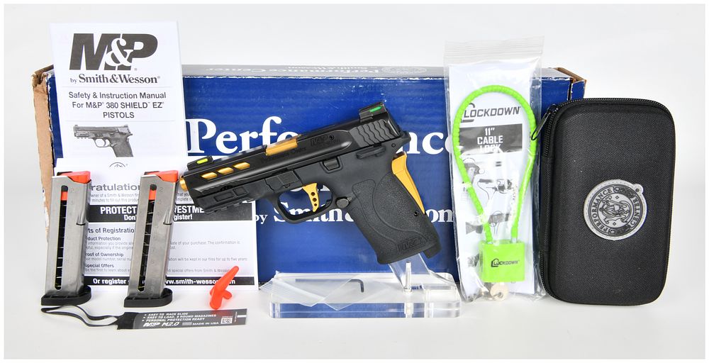 Lot 240: Smith & Wesson Performance Center M&P 380 Shield EZ M2.0 Pistol with Gold Accents, c. 2020