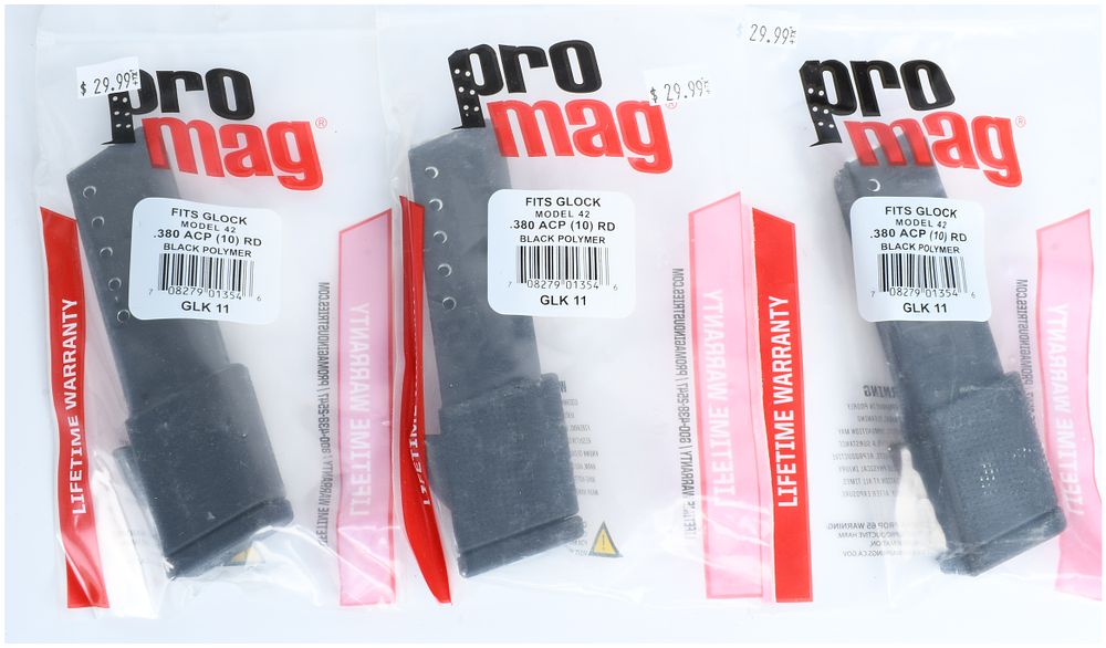 Lot 247: Three ProMag GLK 11 Magazines for Glock 42 .380 ACP