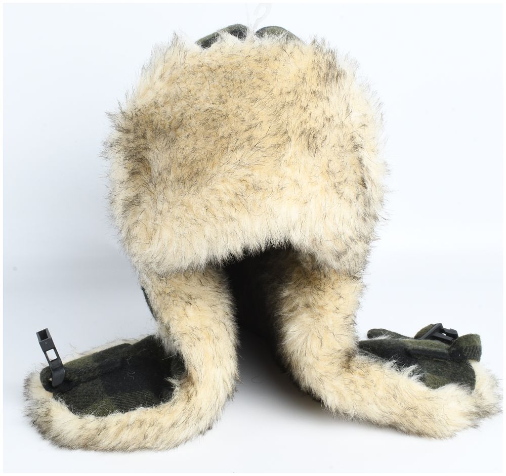 Lot 254: A Buffalo Plaid Wool Blend Trapper Hat with Faux Fur Lining