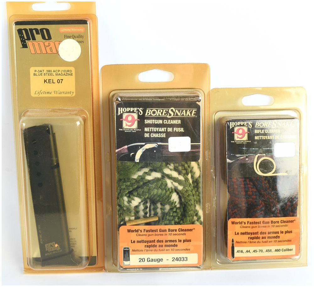 Lot 266: Pro Mag .380 ACP Magazine and Hoppe's 9 BoreSnake Gun Cleaning Accessory Lot, Modern Production