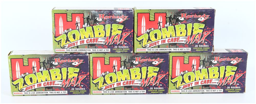 Lot 289: Hornady Zombie Max .223 Remington 55-Grain Z-MAX Ammunition, 100 Boxes, c. 2012