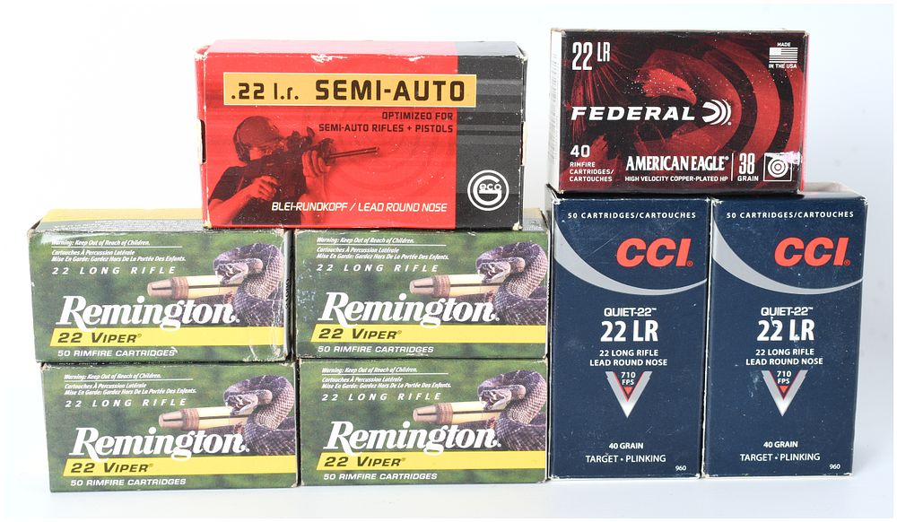Lot 310: Remington, CCI, Federal, and Geco .22 LR Rimfire Ammunition Collection, 390 Rounds, Late 20th/Early 21st Century