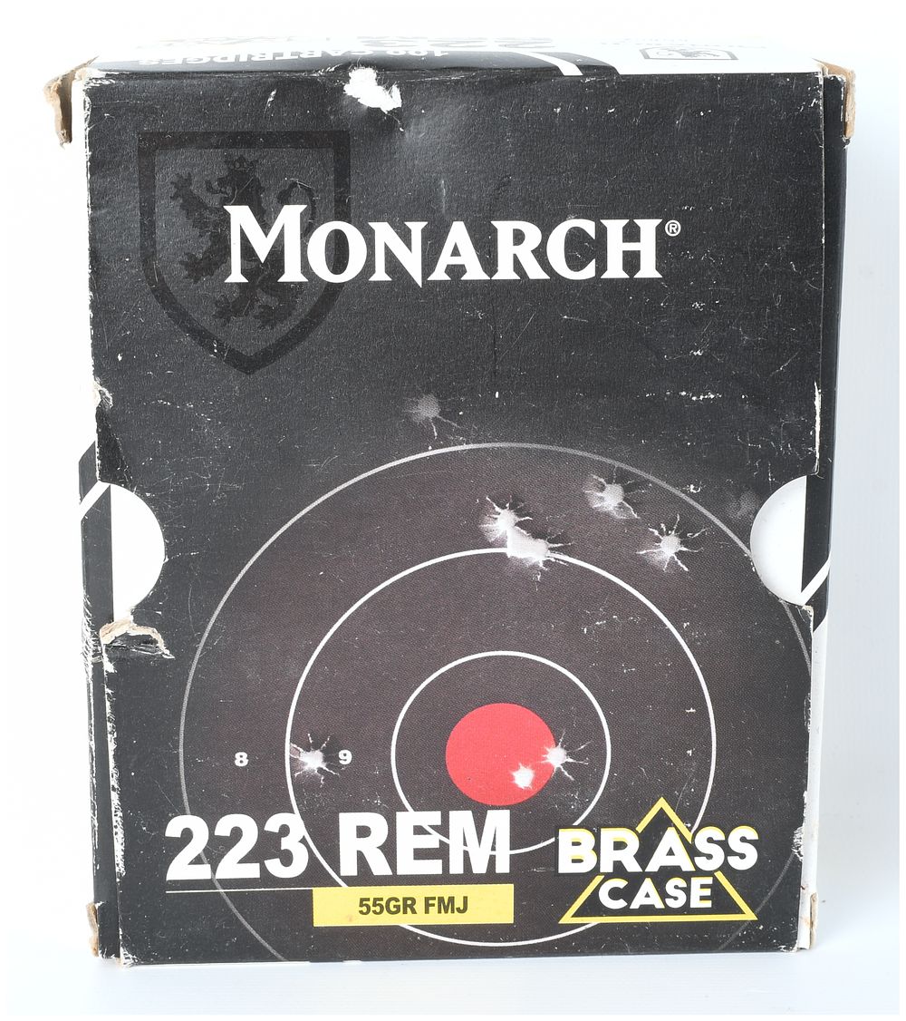 Lot 316: Monarch .223 Remington 55 Grain FMJ Brass Case Ammunition, Modern