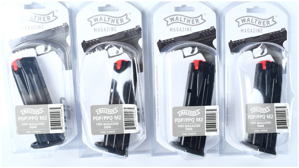 Lot 392: Walther, Lot of 4 PDP/PPQ M2 15-Round 9mm Magazines, Factory Sealed, c. 2021-Present