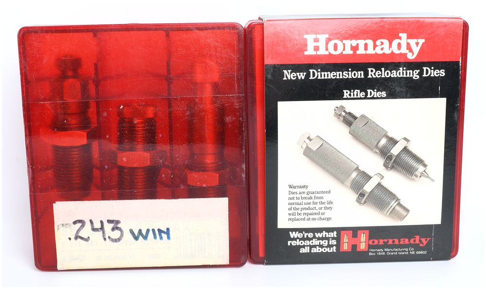 Lot 398: Hornady and Lee .243 Winchester Reloading Die Sets, New Dimension Series, Late 20th Century