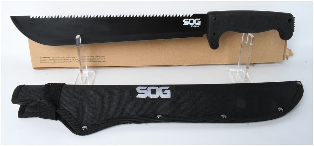 Lot 415: SOG Sogfari Sawback Machete with Sheath and Original Packaging
