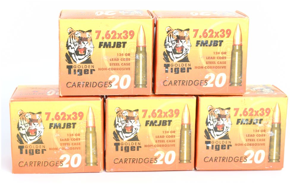 Lot 430: Golden Tiger 7.62x39mm FMJBT Ammunition Lot 100 Rounds Modern Production