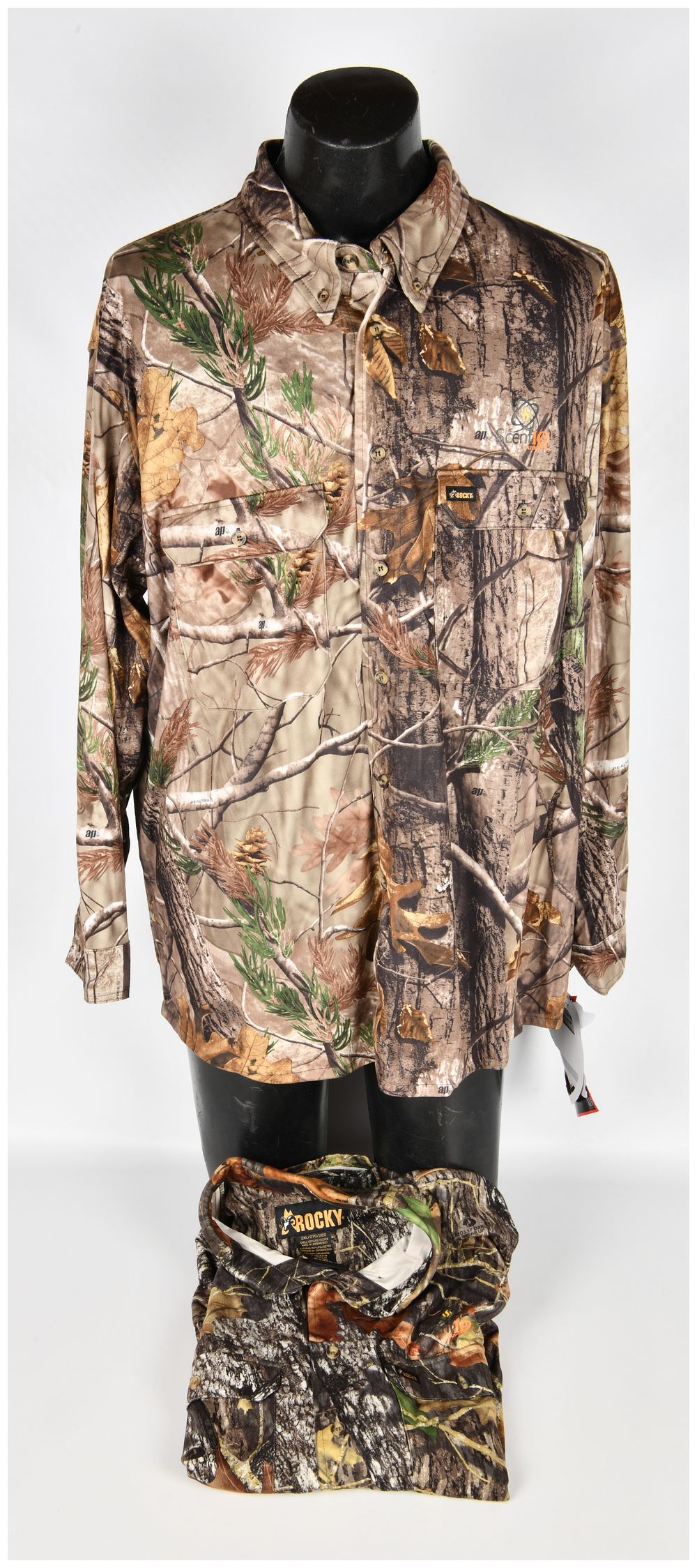 Lot 463: A Pair of Brand New Rocky SIQ Atomic 7 Button Camouflage Hunting Shirts