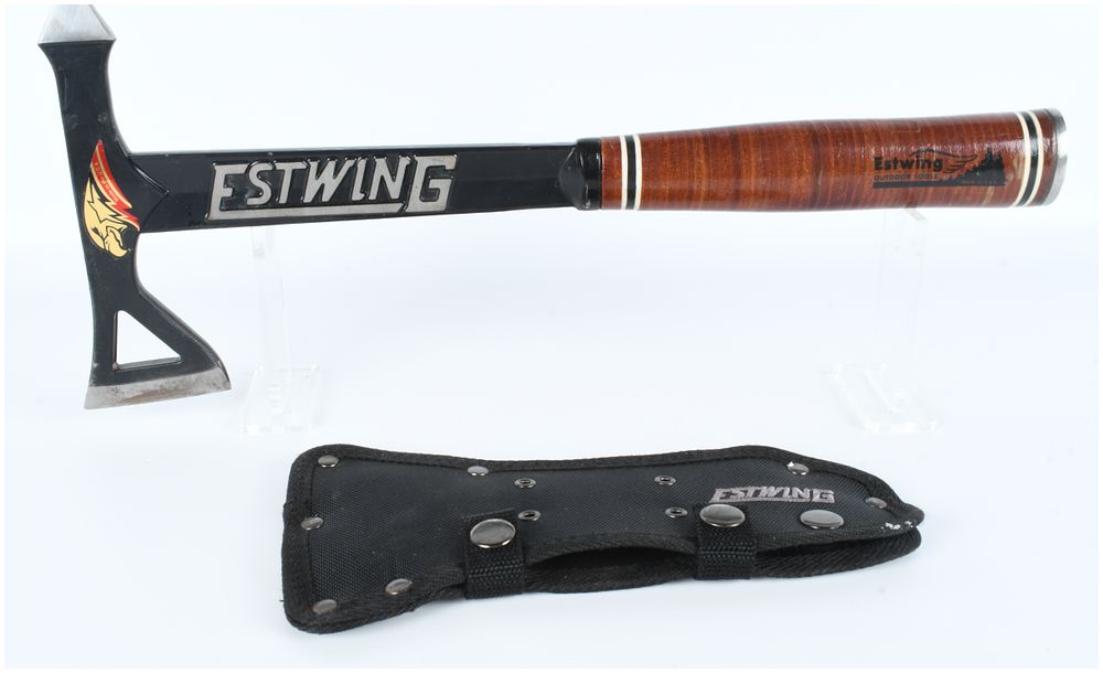 Lot 464: Estwing Black Eagle Tomahawk with Leather Handle