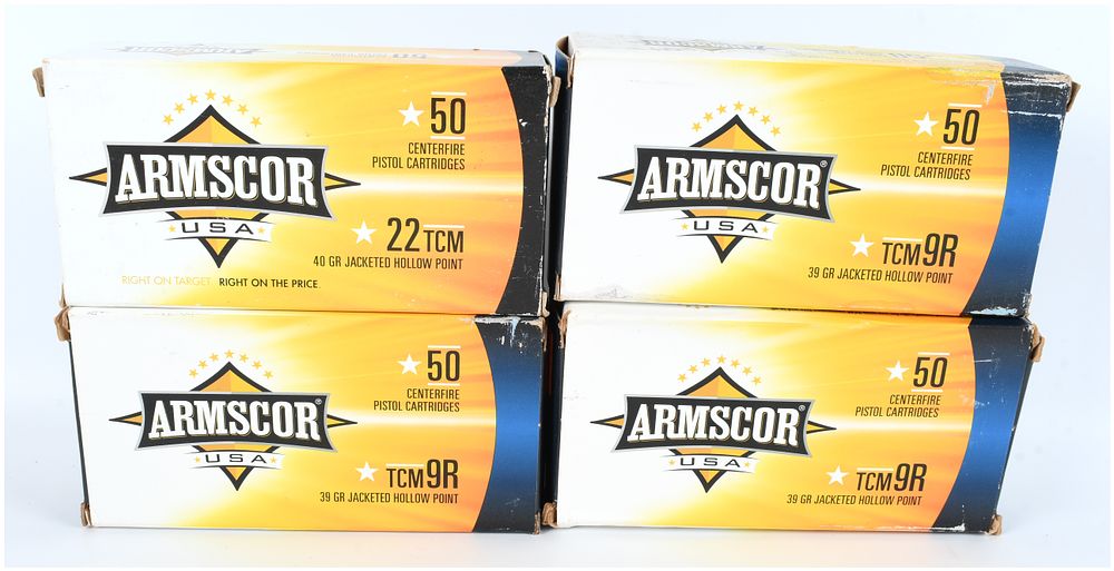 Lot 469: Armscor USA Centerfire Pistol Ammunition Lot (200 Rounds) 22TCM and TCM9R, 21st Century