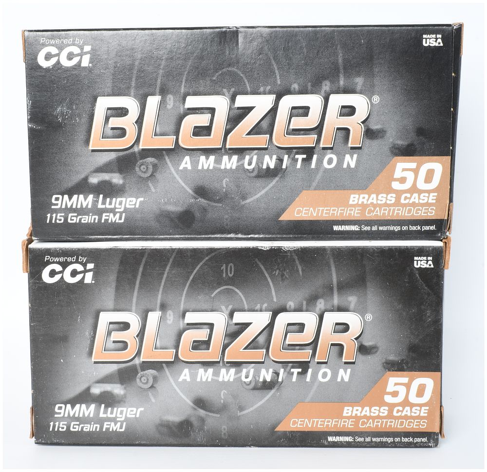 Lot 478: 100 Rounds of CCI Blazer Brass 9mm Luger Ammunition