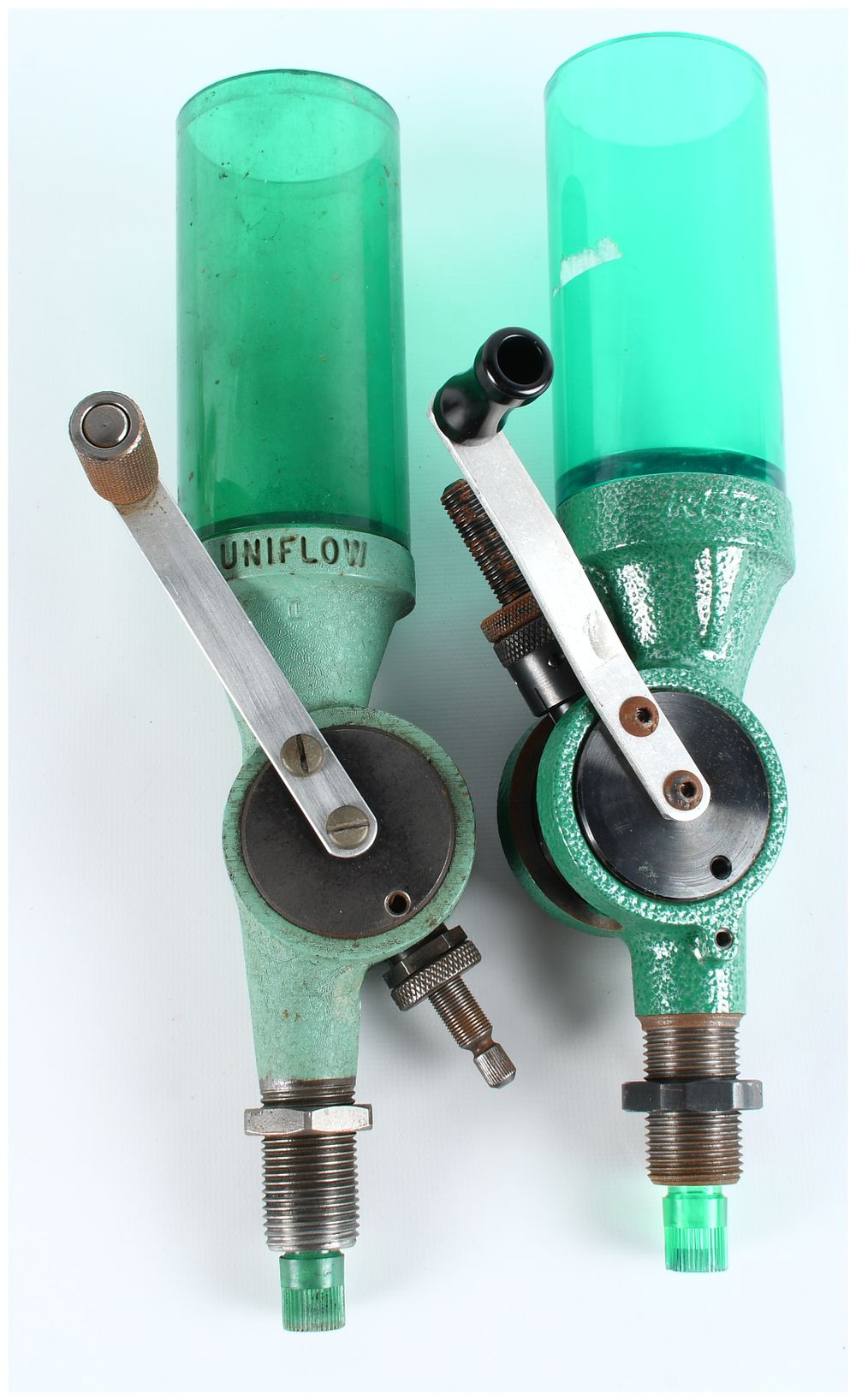 Lot 482: RCBS Uniflow Powder Measures (Lot of 2) for Reloading, Mid-Century Design