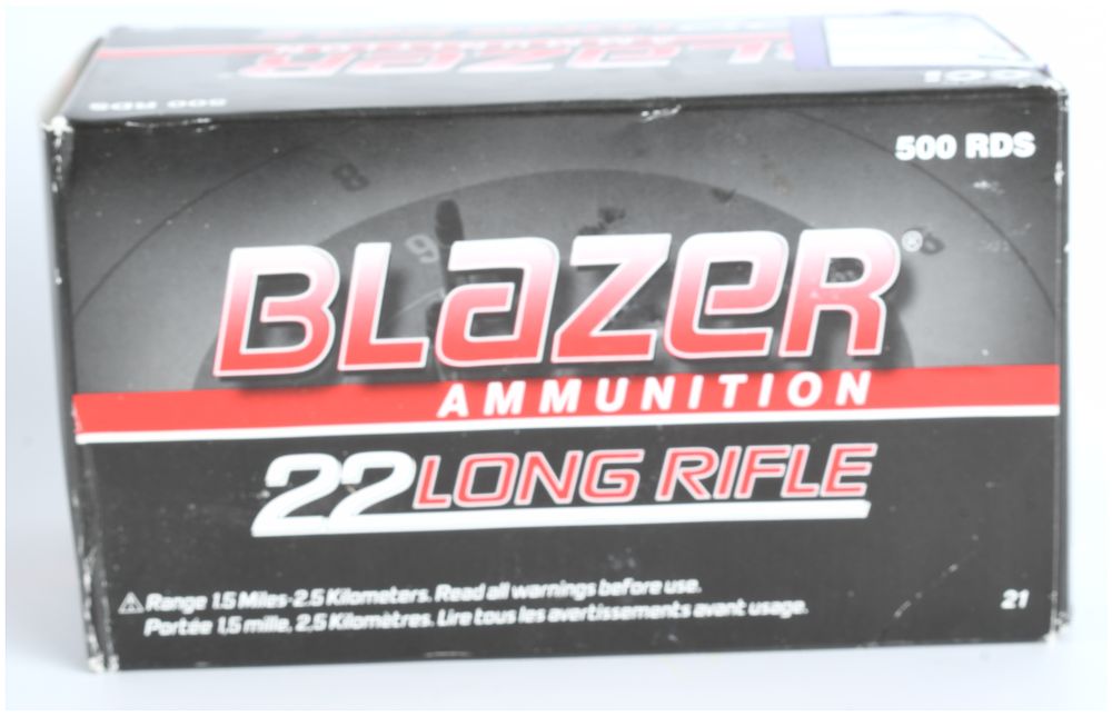 Lot 490: CCI Blazer .22 LR Ammunition, 500 Rounds, 40 Grain Lead Round Nose, Model 0021