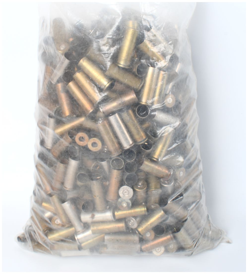 Lot 496: Mixed Lot of Reclaimed Empty Brass and Nickel Ammunition Casings, Including .44 Rem Mag