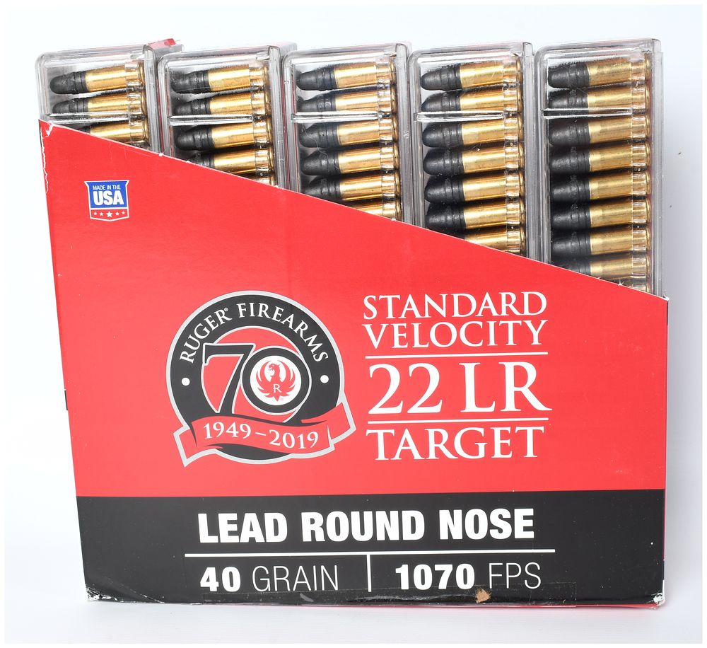 Lot 505: CCI Ruger 70th Anniversary 22 LR Standard Velocity Ammunition, 500 Rounds, 2019