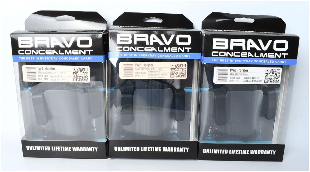 Lot 506: Bravo Concealment Torsion IWB Holster Lot (3), New in Packaging, S&W M&P Fitment