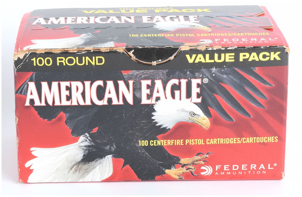Lot 520: Federal American Eagle 40 S&W 180 Grain FMJ 100-Round Ammunition Box, Modern Production