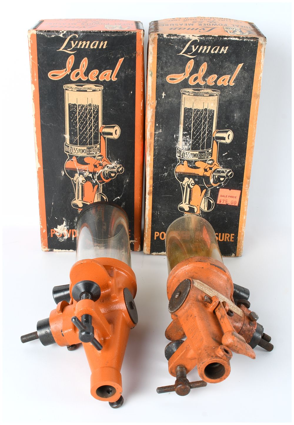 Lot 542: Lyman Ideal No. 55 Powder Measures Pair with Original Boxes Vintage Reloading Accessories