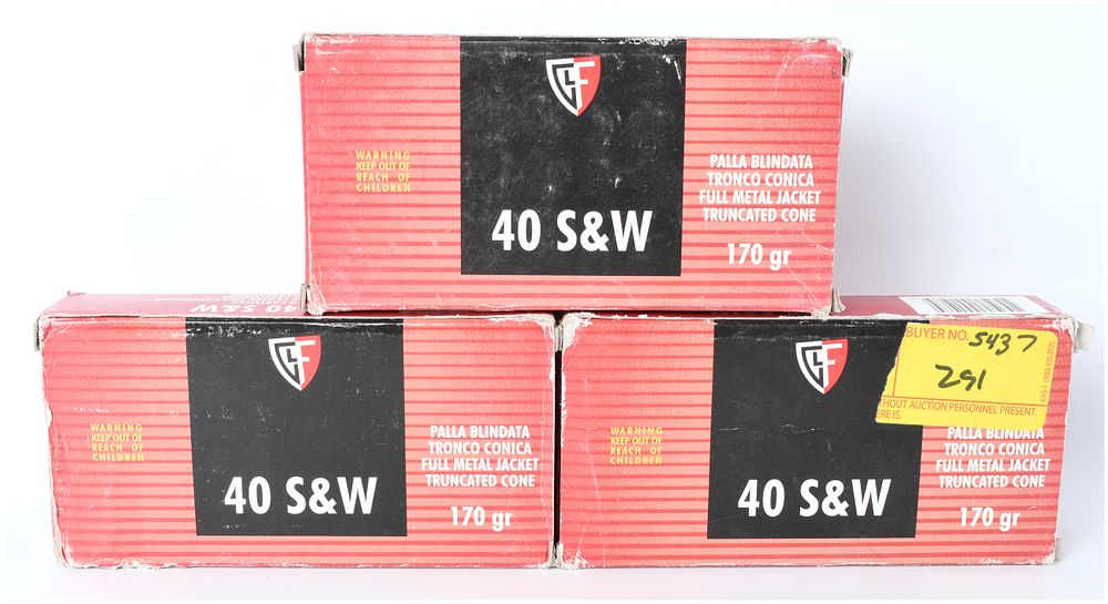 Lot 550: Fiocchi .40 S&W 170 Grain FMJ Truncated Cone Ammunition, 150 Rounds, Late 20th Century