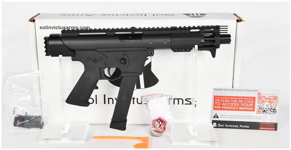 Lot 555: Sol Invictus Arms TAC-9 9MM Pistol Caliber Carbine Receiver Assembly, Brand New, Contemporary