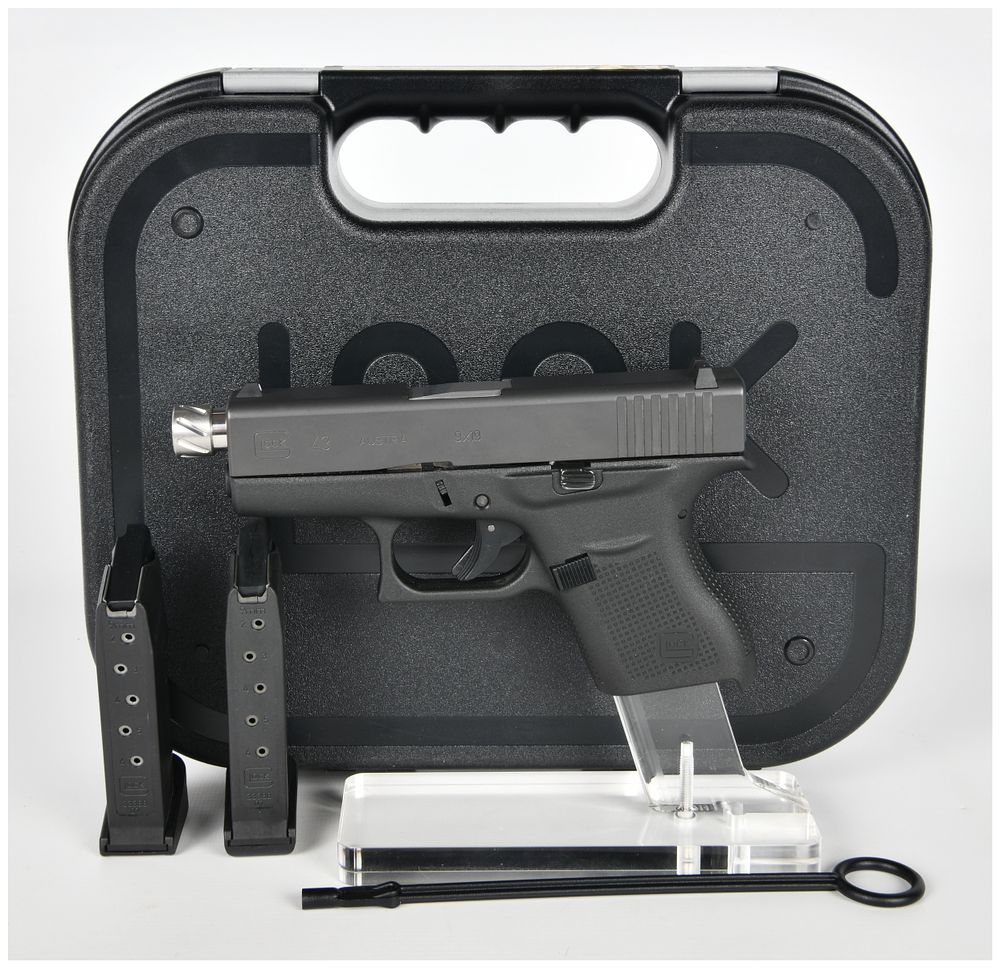 Lot 582: Glock Model 43 Semi-Automatic 9mm Pistol with Threaded Barrel and Case, c. 2015-Present