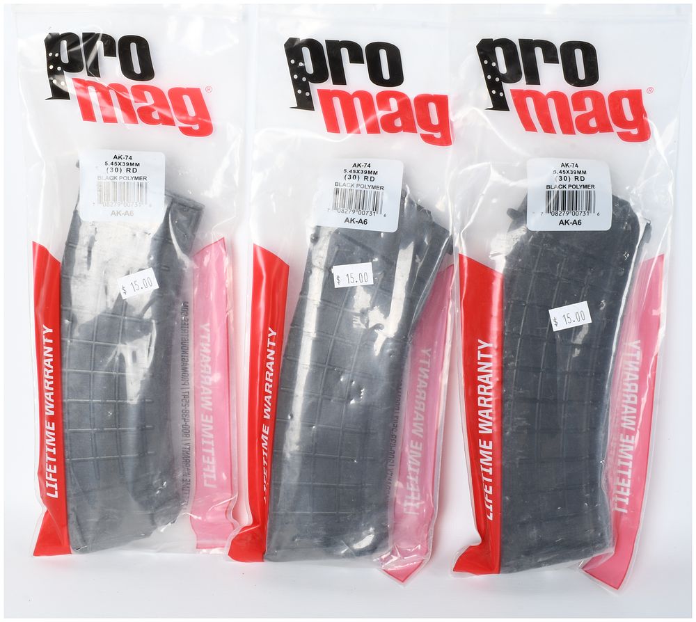 Lot 584: A Trio of ProMag AK-74 5.45x39mm 30-Round Black Polymer Magazines