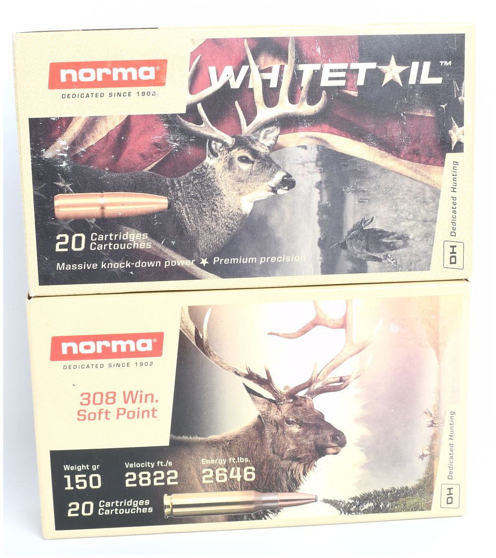 Lot 589: Norma Whitetail and Soft Point Premium Hunting Ammunition Lot, Two Calibers, Contemporary Production
